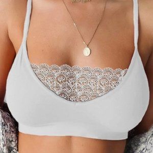 White Spaghetti Straps Lace Patchwork Bra
